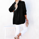 Small Black Crinkled Cotton Long Sleeve Top