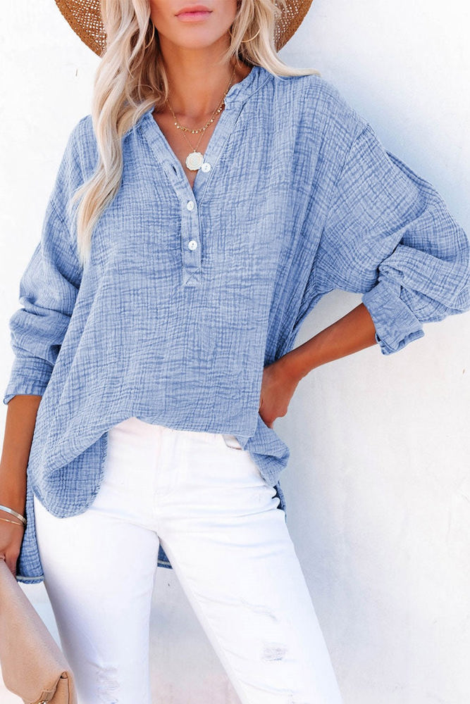 Crinkled Cotton Long Sleeve Top