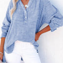 Small Blue Crinkled Cotton Long Sleeve Top