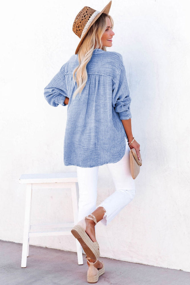 Crinkled Cotton Long Sleeve Top