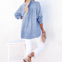 Small Blue Crinkled Cotton Long Sleeve Top