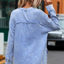 Small Blue Crinkled Cotton Long Sleeve Top