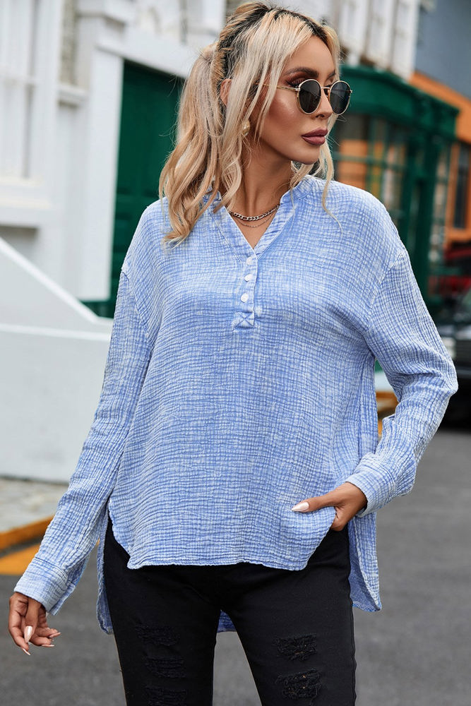 Crinkled Cotton Long Sleeve Top