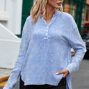 Small Blue Crinkled Cotton Long Sleeve Top