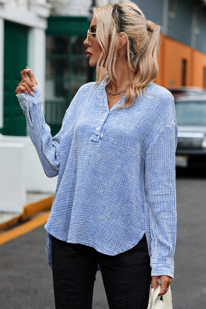 Crinkled Cotton Long Sleeve Top