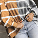  Contrasting Stripe Colorblock Drop Shoulder Pullover