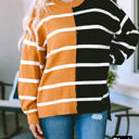  Contrasting Stripe Colorblock Drop Shoulder Pullover