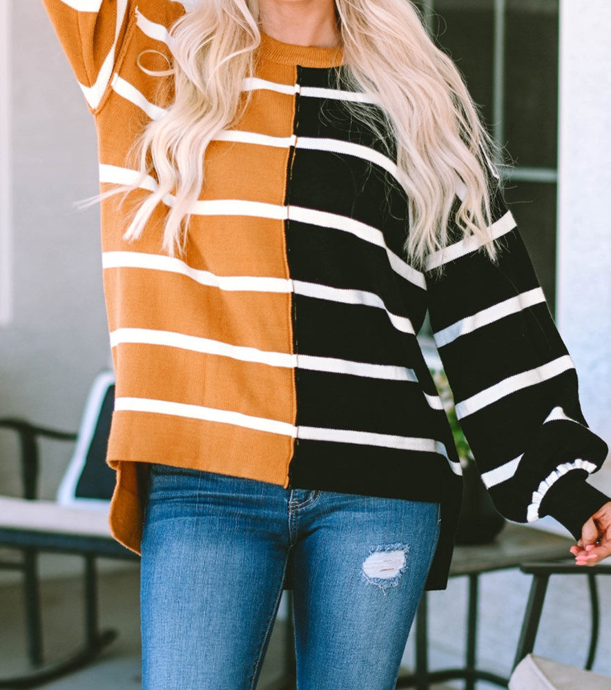 Contrasting Stripe Colorblock Drop Shoulder Pullover