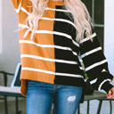  Contrasting Stripe Colorblock Drop Shoulder Pullover