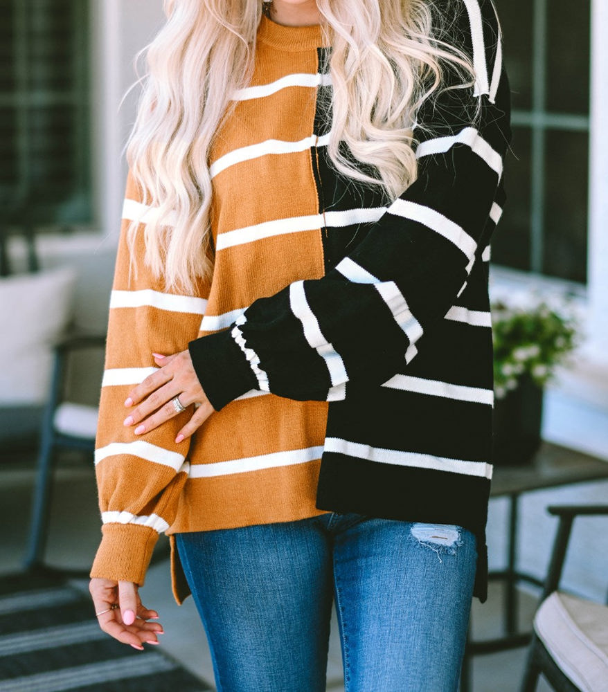 Contrasting Stripe Colorblock Drop Shoulder Pullover