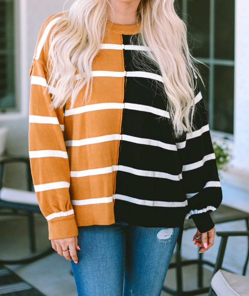 Contrasting Stripe Colorblock Drop Shoulder Pullover