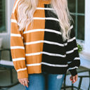  Contrasting Stripe Colorblock Drop Shoulder Pullover