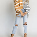  Contrasting Stripe Colorblock Drop Shoulder Pullover