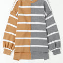  Contrasting Stripe Colorblock Drop Shoulder Pullover