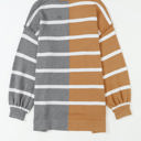  Contrasting Stripe Colorblock Drop Shoulder Pullover