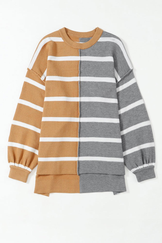 Contrasting Stripe Colorblock Drop Shoulder Pullover