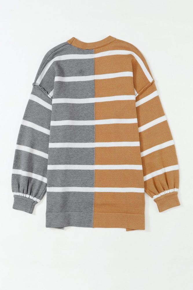 Contrasting Stripe Colorblock Drop Shoulder Pullover