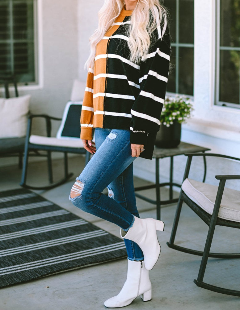 Contrasting Stripe Colorblock Drop Shoulder Pullover