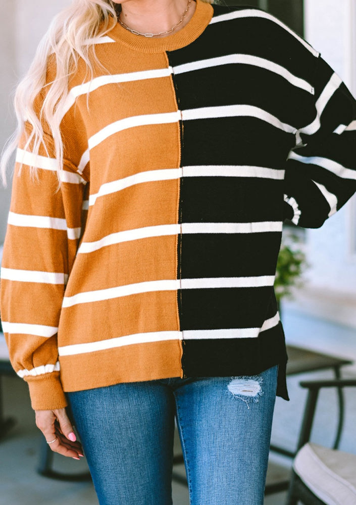 Contrasting Stripe Colorblock Drop Shoulder Pullover