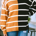 Small Black Contrasting Stripe Colorblock Drop Shoulder Pullover