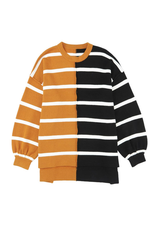 Contrasting Stripe Colorblock Drop Shoulder Pullover