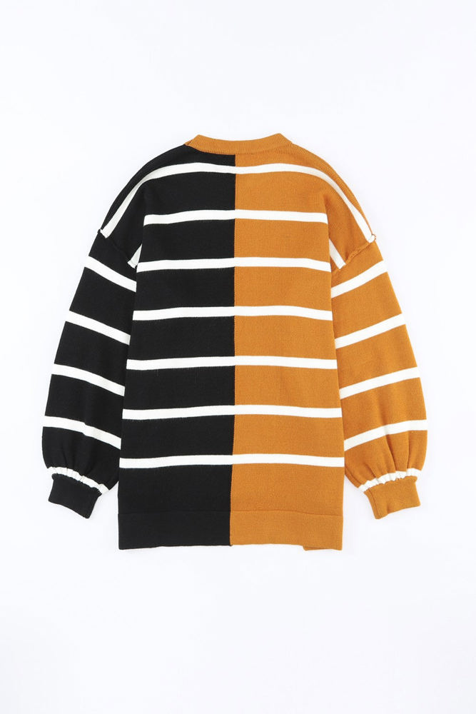 Contrasting Stripe Colorblock Drop Shoulder Pullover