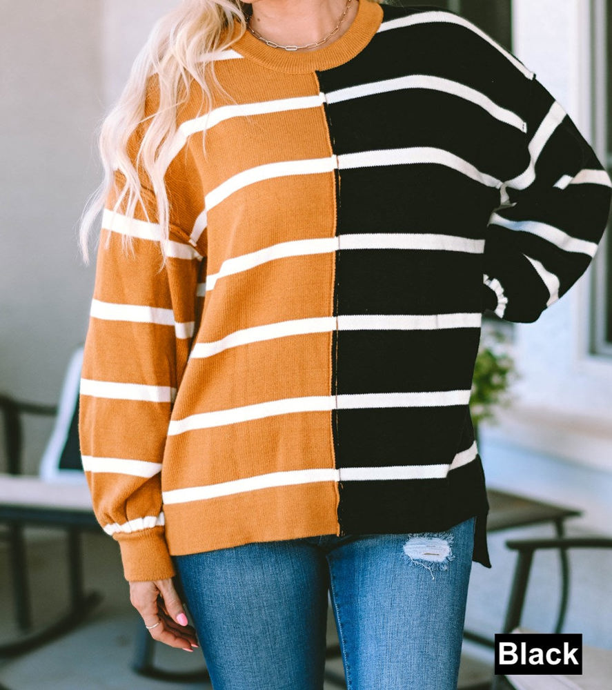 Contrasting Stripe Colorblock Drop Shoulder Pullover