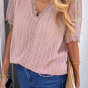 Large Pink V Ruffled Dotted Top