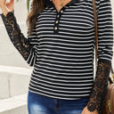  Striped Lace Long Sleeve Top