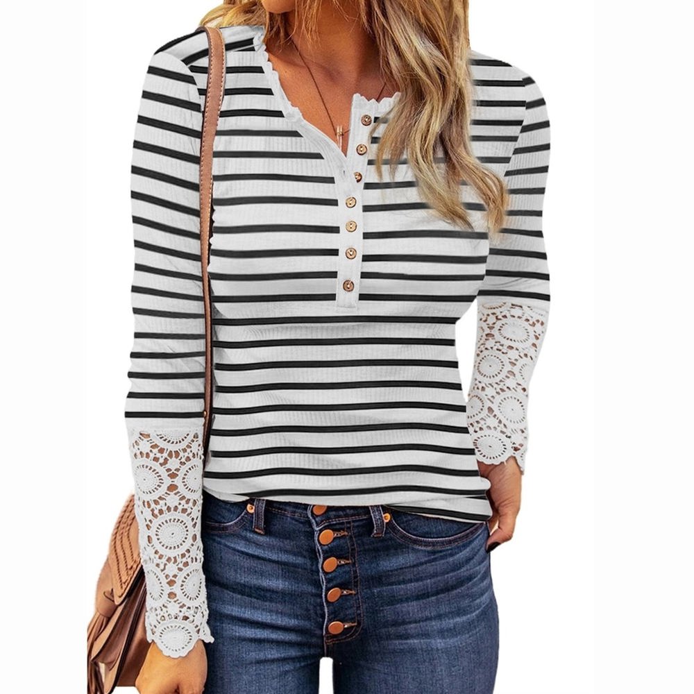 Striped Lace Long Sleeve Top