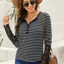  Striped Lace Long Sleeve Top