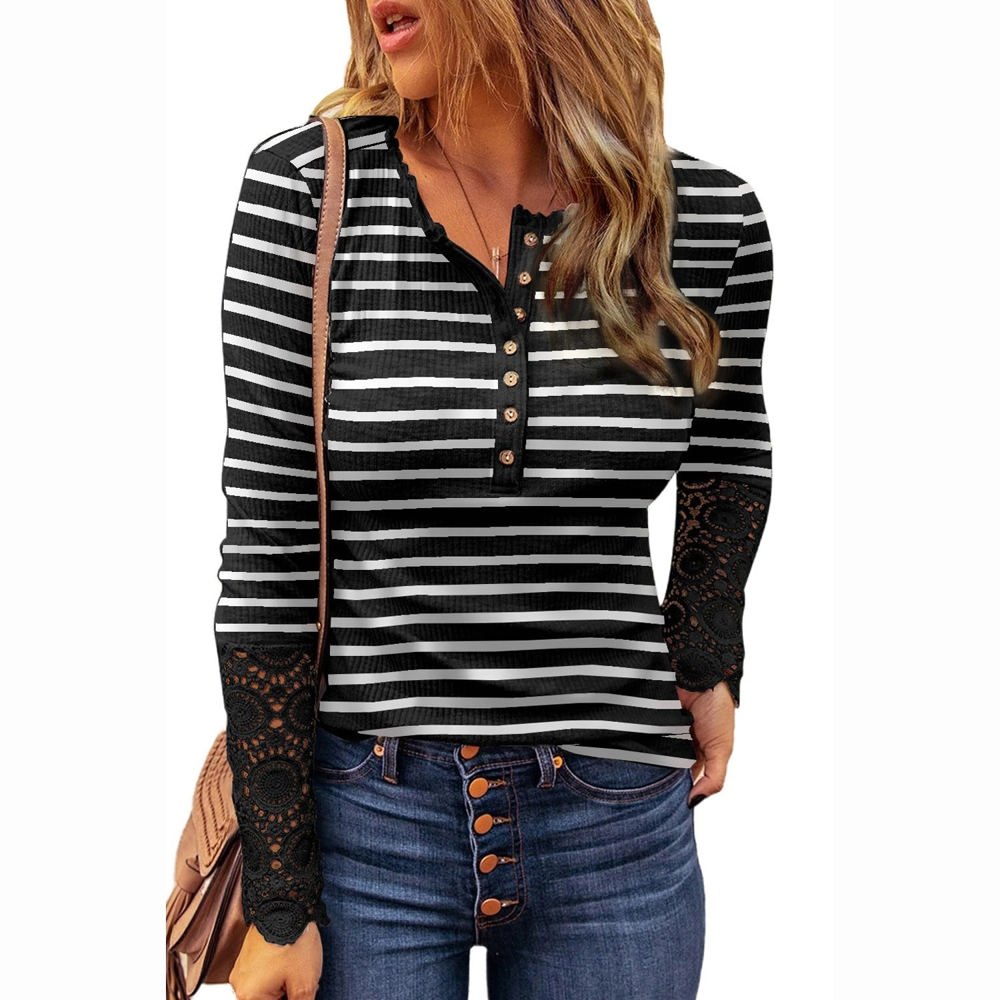 Striped Lace Long Sleeve Top