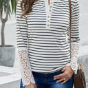 Large White Striped Lace Long Sleeve Top