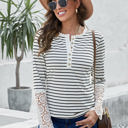 Large White Striped Lace Long Sleeve Top