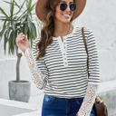 Large White Striped Lace Long Sleeve Top