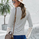 Large White Striped Lace Long Sleeve Top