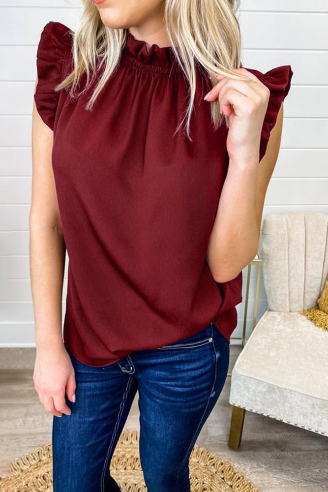 Mock Neck Ruffled Top