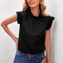 Large Black Mock Neck Ruffled Top