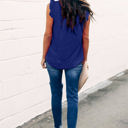 Small Blue Mock Neck Ruffled Top