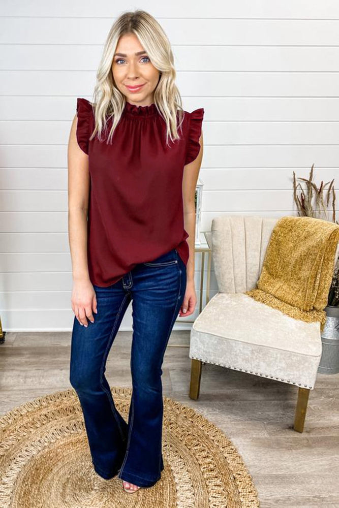 Mock Neck Ruffled Top