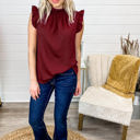 Small Red Mock Neck Ruffled Top