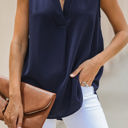 Medium Blue V-Neck Sleeveless Pleated Top