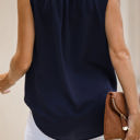 Small Blue V-Neck Sleeveless Pleated Top