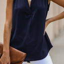 Small Blue V-Neck Sleeveless Pleated Top