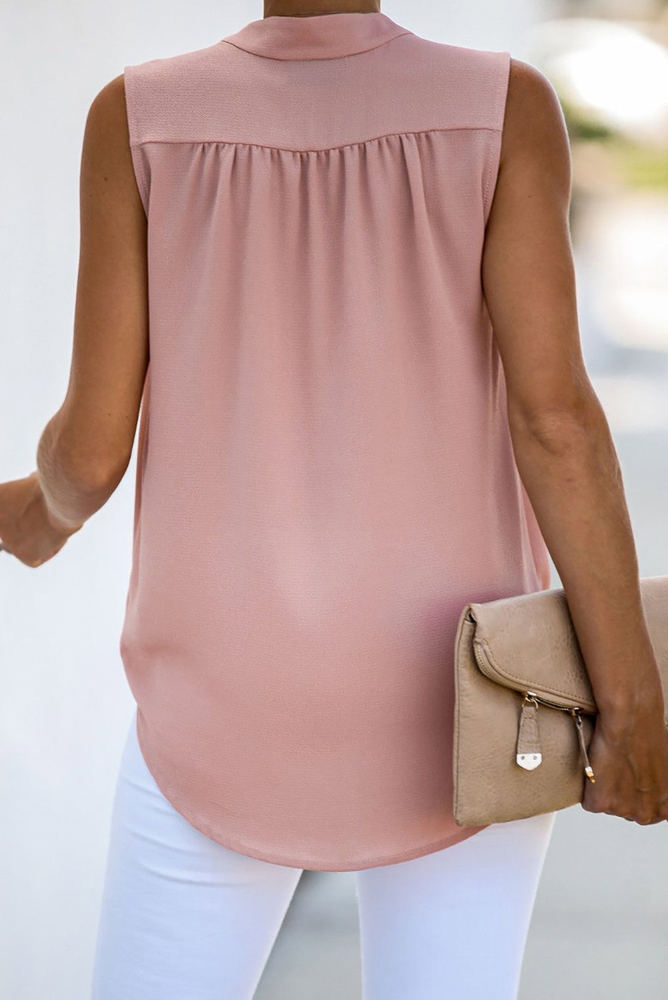 V-Neck Sleeveless Pleated Top