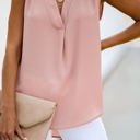 XL Pink V-Neck Sleeveless Pleated Top