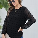 Large Black Long Sleeve Swiss Dot Top