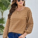 Medium Brown Long Sleeve Swiss Dot Top