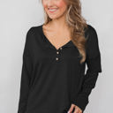 Large Black Everyday Buttoned Long Sleeve Top