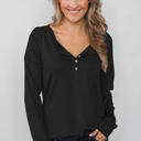 Small Black Everyday Buttoned Long Sleeve Top